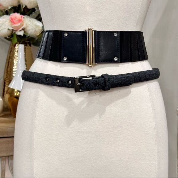 *Two Women's Belts - Grey Wool and Black Vegan Leather* S/M - Picture 2 of 10